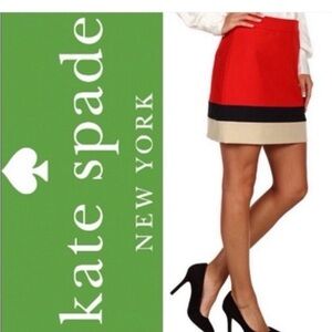 Kate Spade Evan A-line Miniskirt, size 6. Red, black and tan.